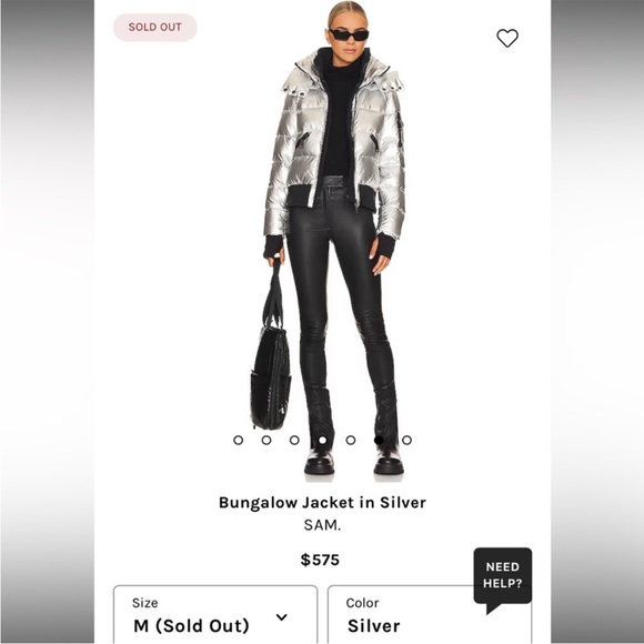 NWT SAM. SILVER BUNGALOW PUFFER JACKET W/ HOOD - Medium ($575 retail) - Picture 9 of 10